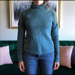 Marmot Blue & Yellow Striped Wool Blend Mock Turtleneck Sweater